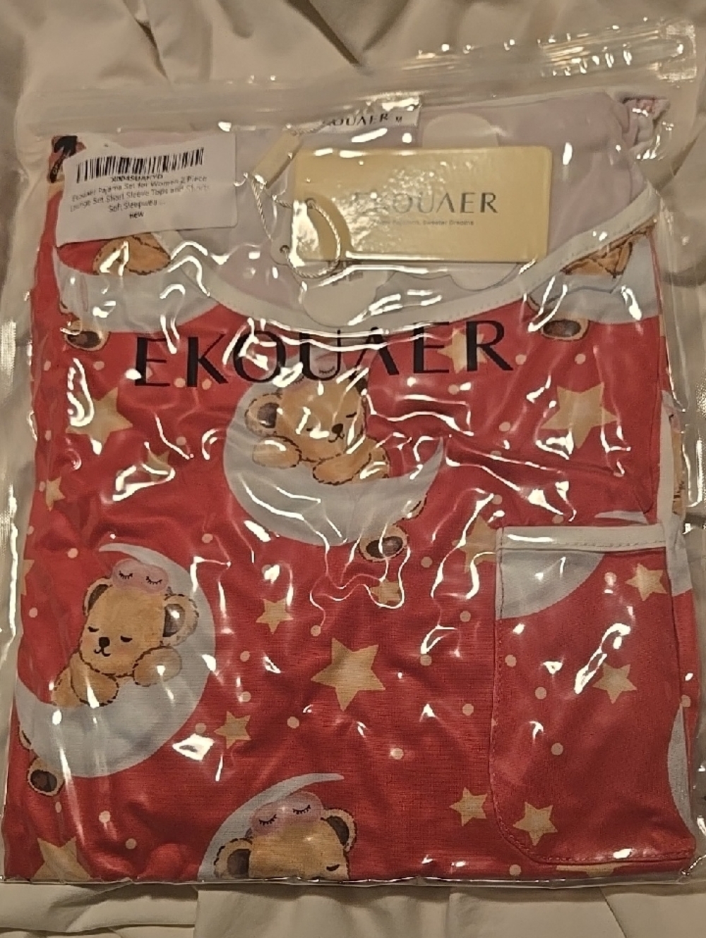 Ekouaer Women’s Red Bear Moon Print Pajama Set